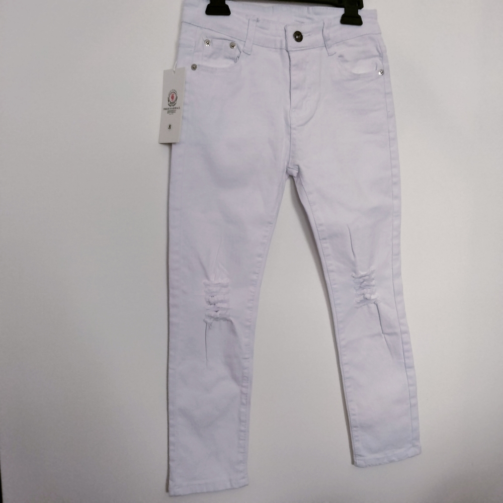 NWT Fredd Marshall Women's Distressed White Jeans Sz 8